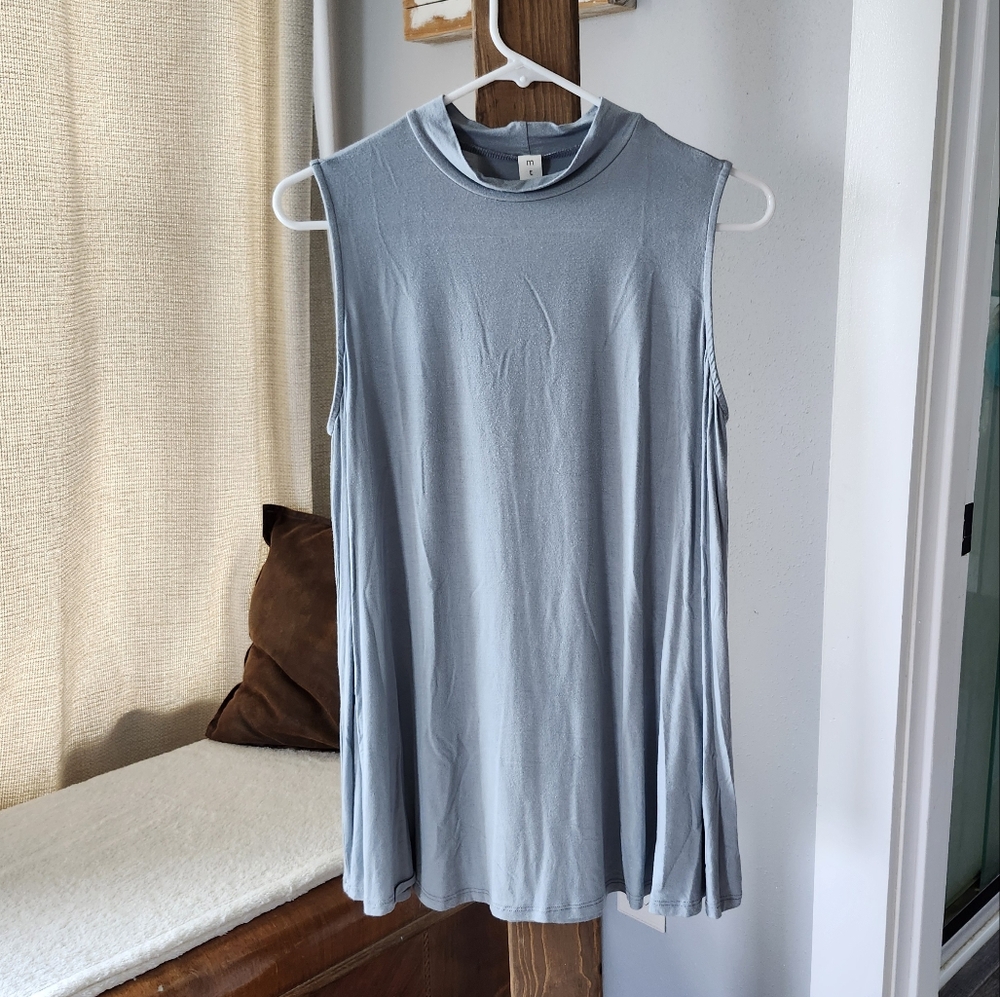MTS Sleeveless Mockneck Dusty Blue Top, Size L, Made in USA